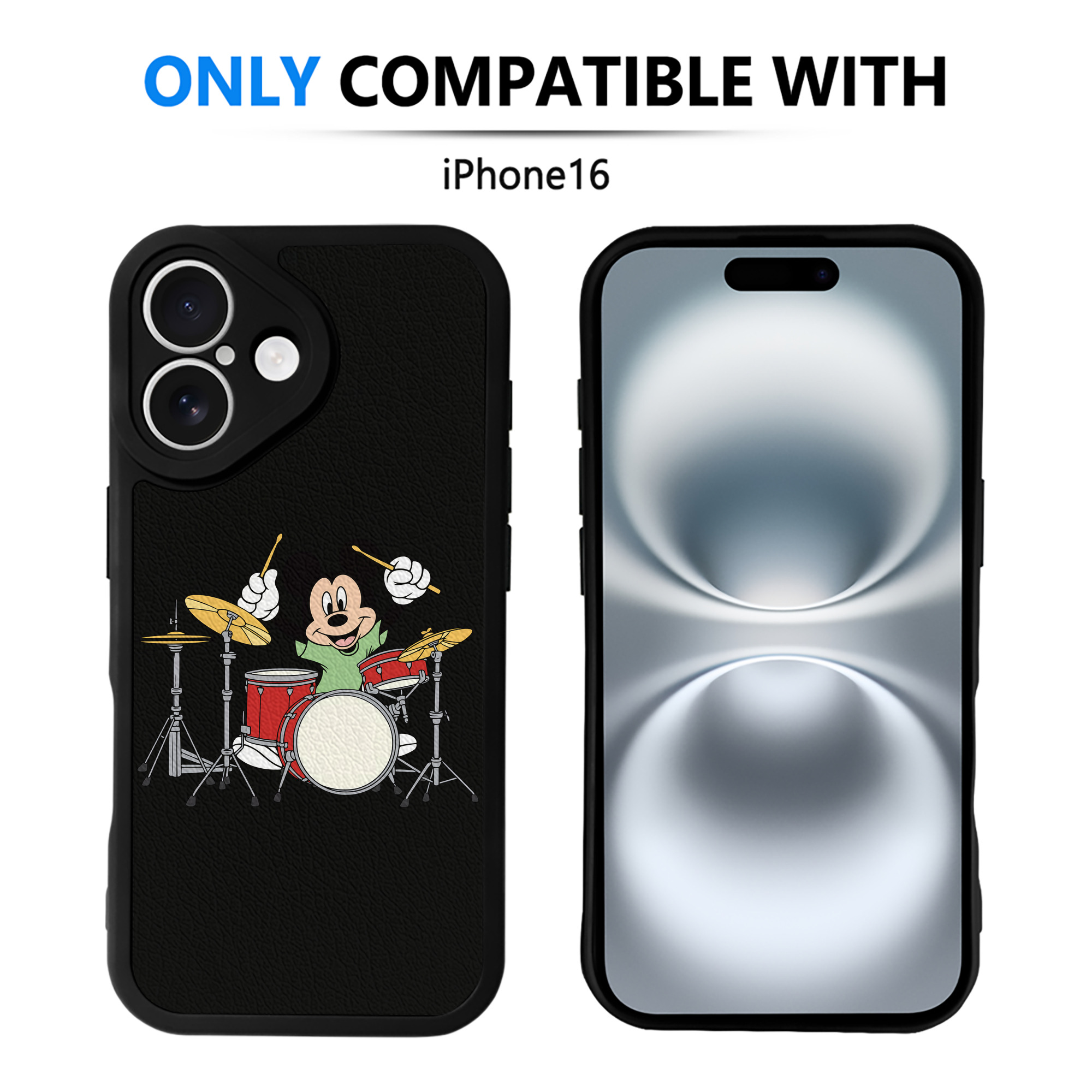 （画像用） ミッキーマウス Mickey Mouse 【iPhone 16シリーズ対応】シリコンスマホケース（レザー調） 材質：シリコン